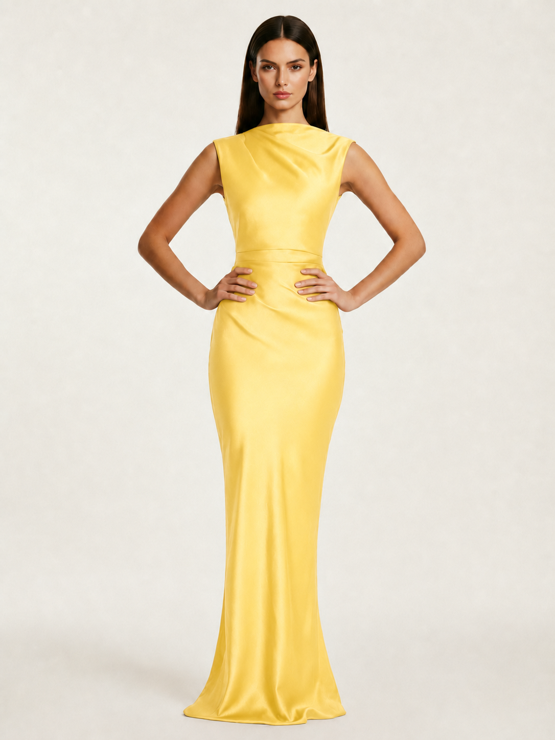 Sleeveless Draped Satin Mermaid Cutout Back Formal Dress