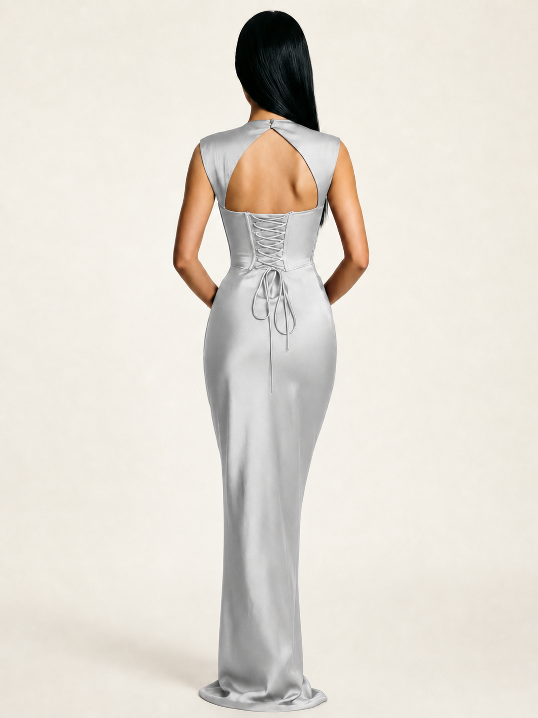 Sleeveless Draped Satin Mermaid Cutout Back Formal Dress
