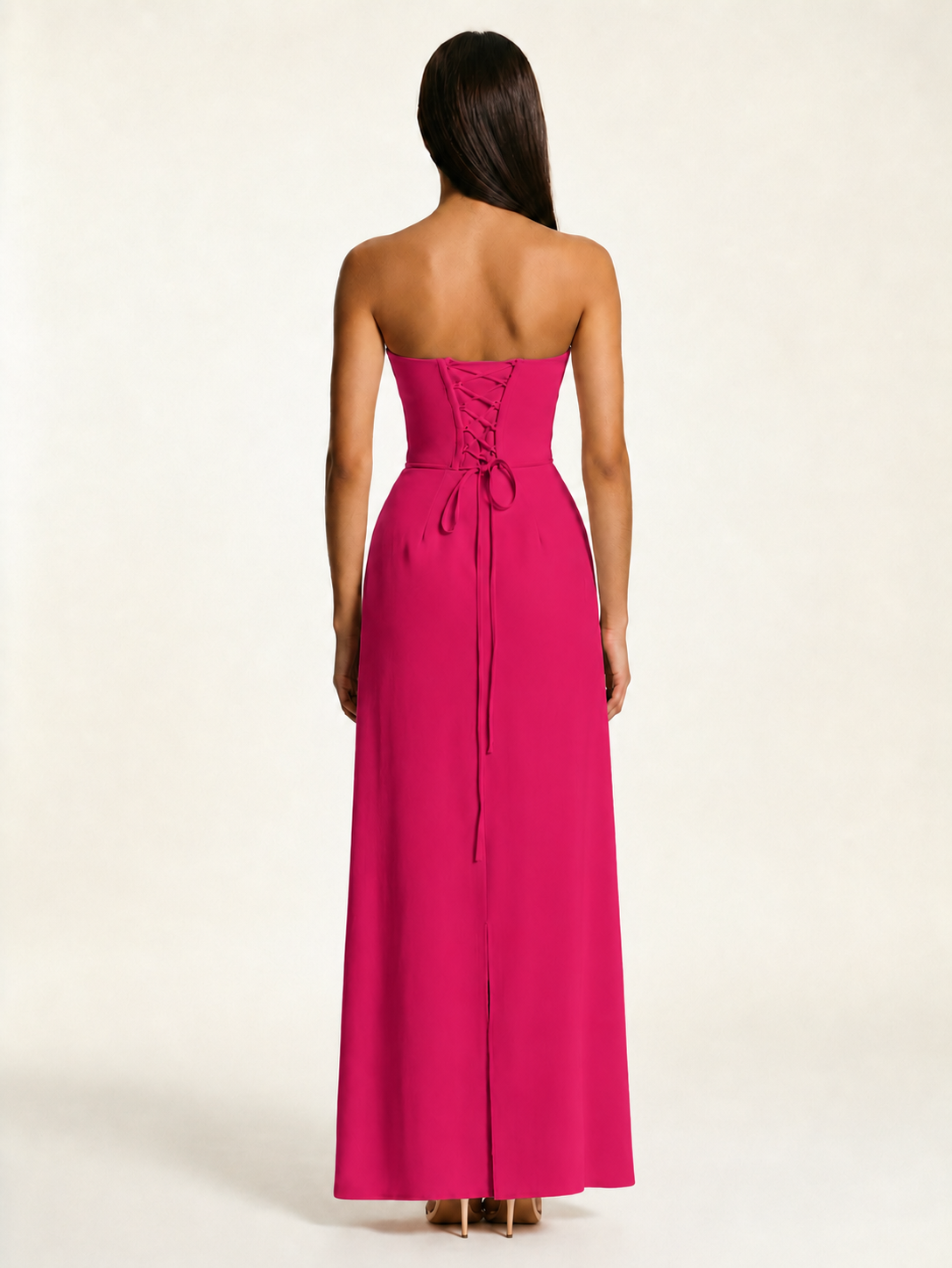 Strapless Lace-Up Back Floor-Length Formal Dress