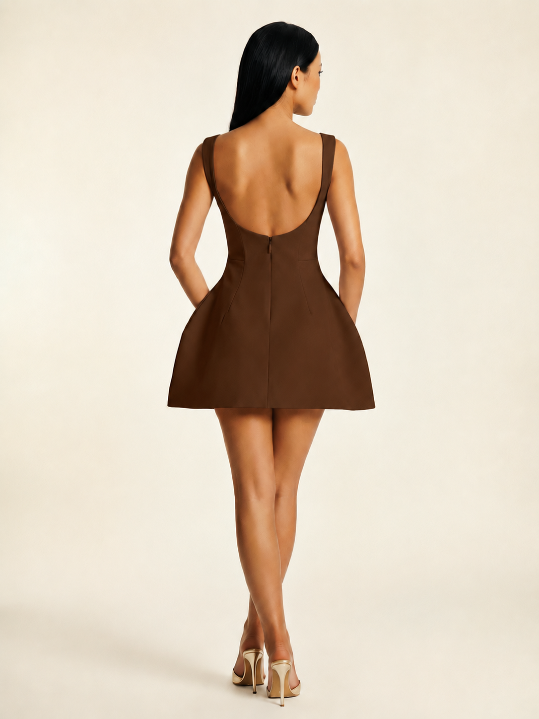 Sleeveless Boat Neck Open Back Fit & Flare Mini Dress