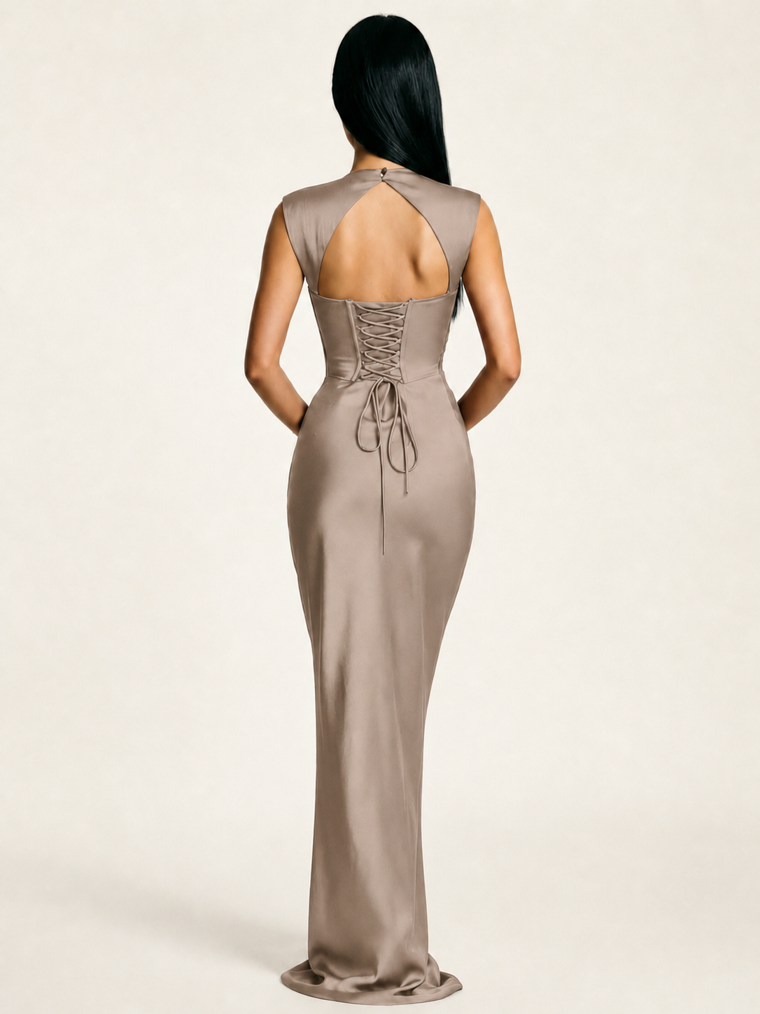 Sleeveless Draped Satin Mermaid Cutout Back Formal Dress