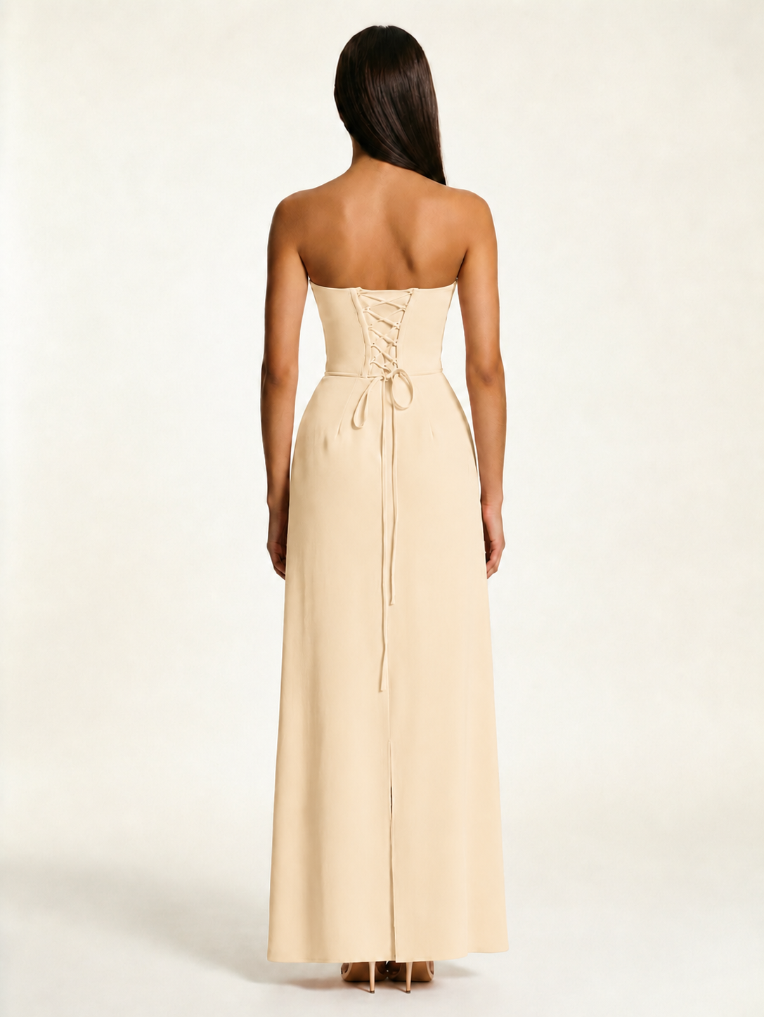 Strapless Lace-Up Back Floor-Length Formal Dress