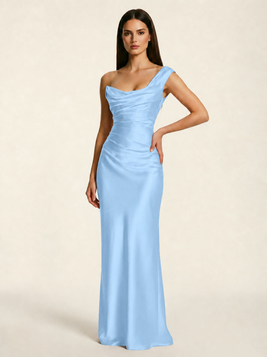 Single-shoulder satin back strap design formal dress
