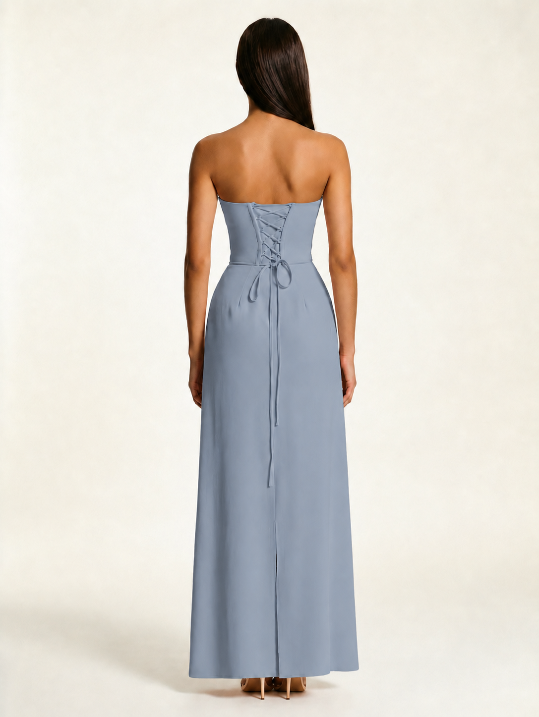Strapless Lace-Up Back Floor-Length Formal Dress