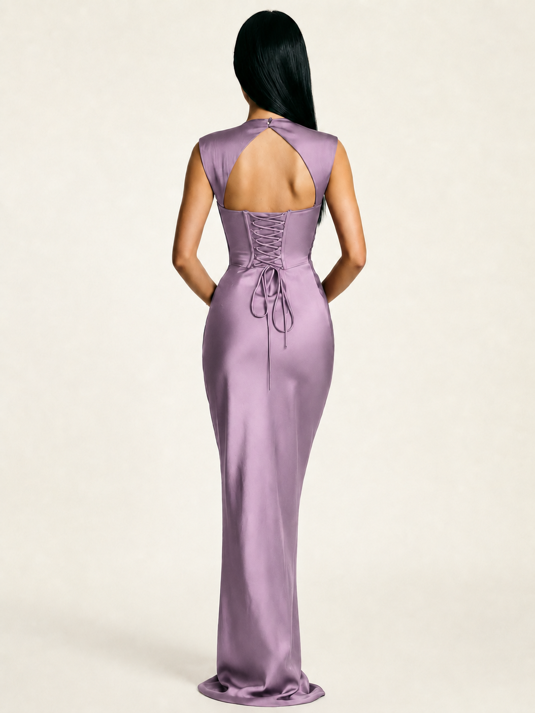Sleeveless Draped Satin Mermaid Cutout Back Formal Dress