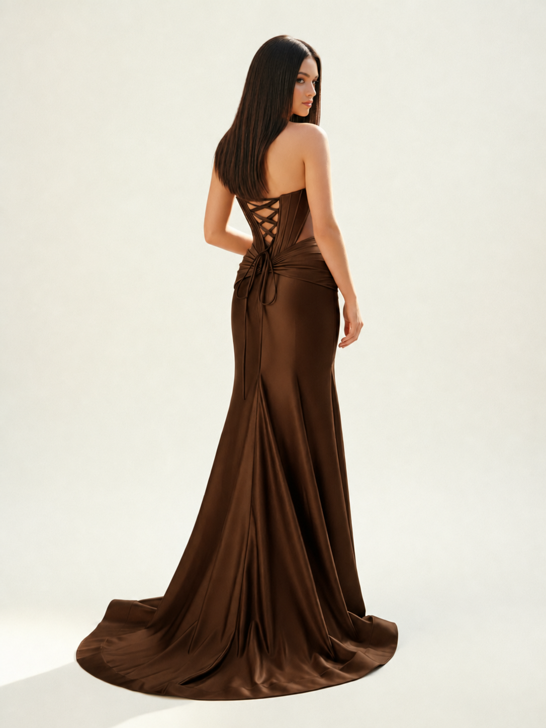 Strapless Corset Satin High Slit Mermaid Gown
