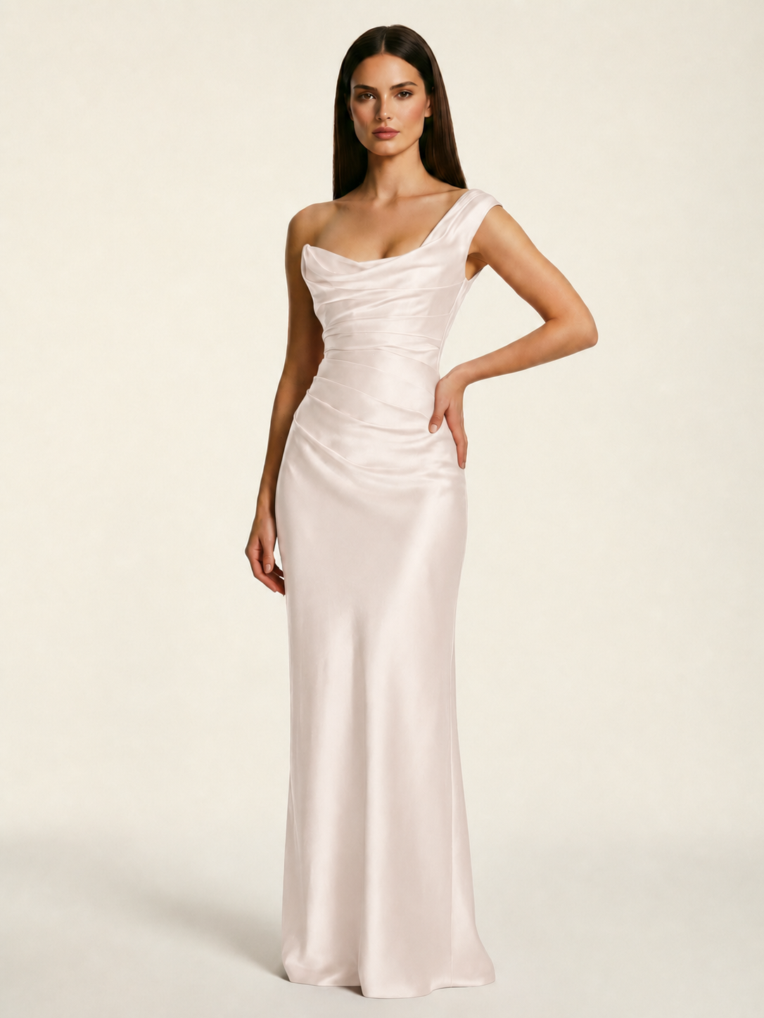 Single-shoulder satin back strap design formal dress