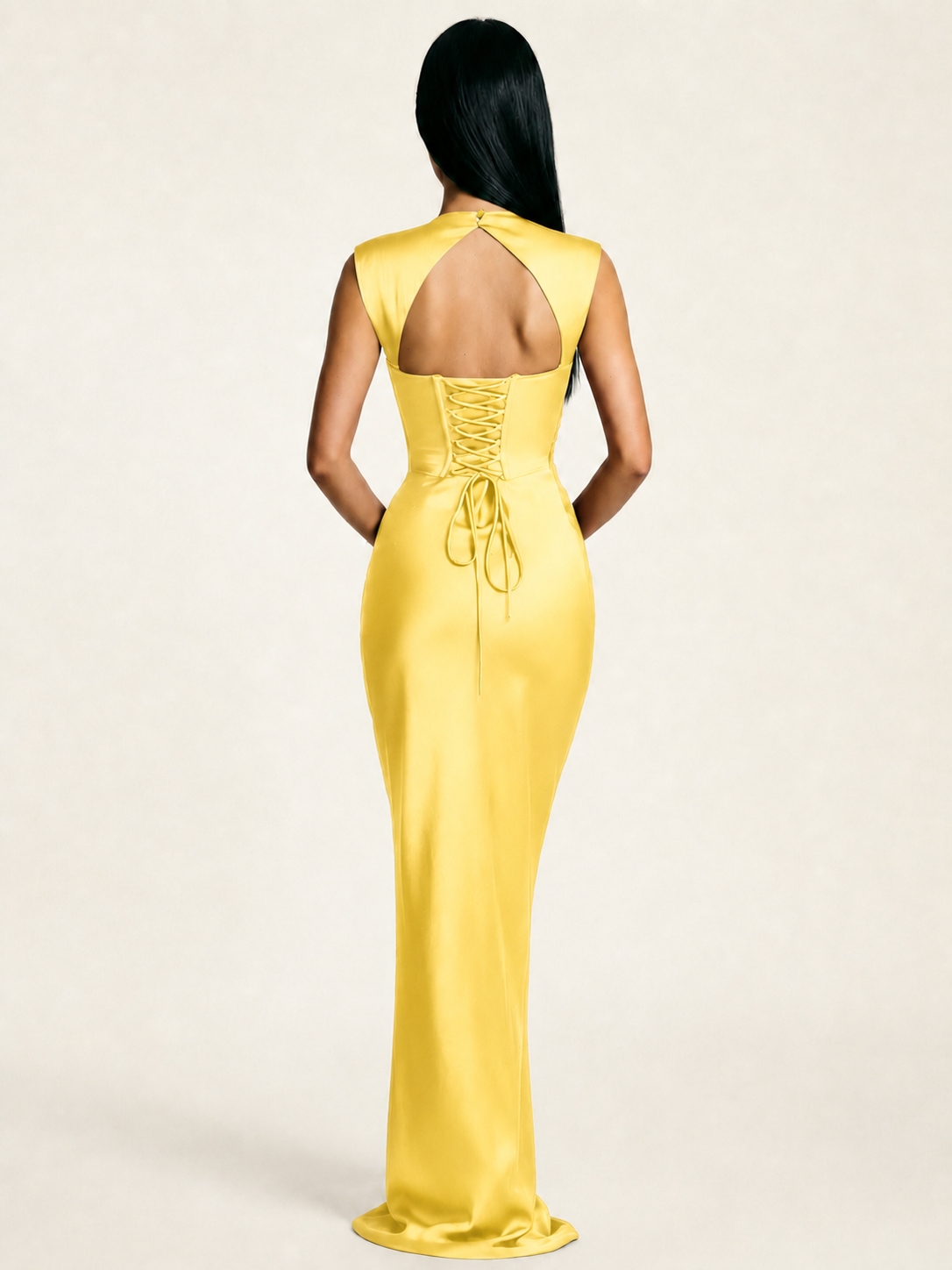 Sleeveless Draped Satin Mermaid Cutout Back Formal Dress
