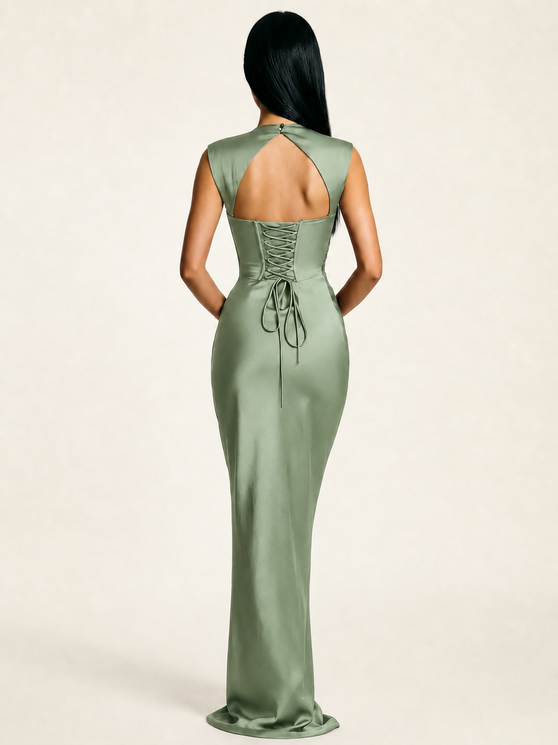 Sleeveless Draped Satin Mermaid Cutout Back Formal Dress
