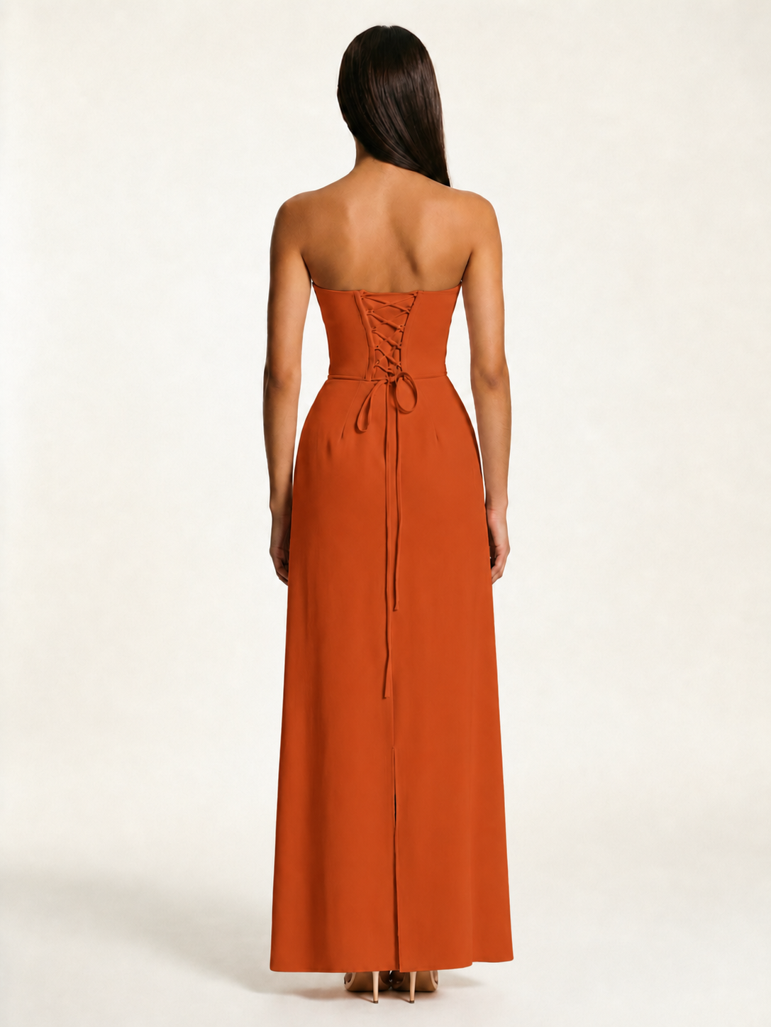 Strapless Lace-Up Back Floor-Length Formal Dress
