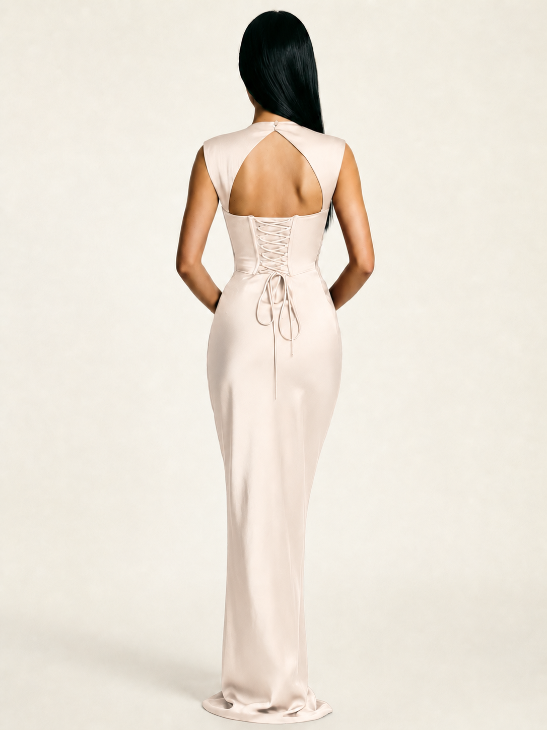 Sleeveless Draped Satin Mermaid Cutout Back Formal Dress