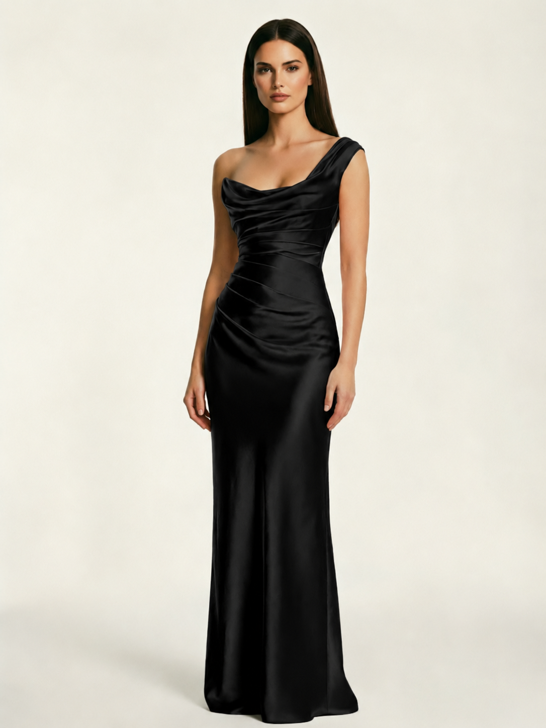Single-shoulder satin back strap design formal dress