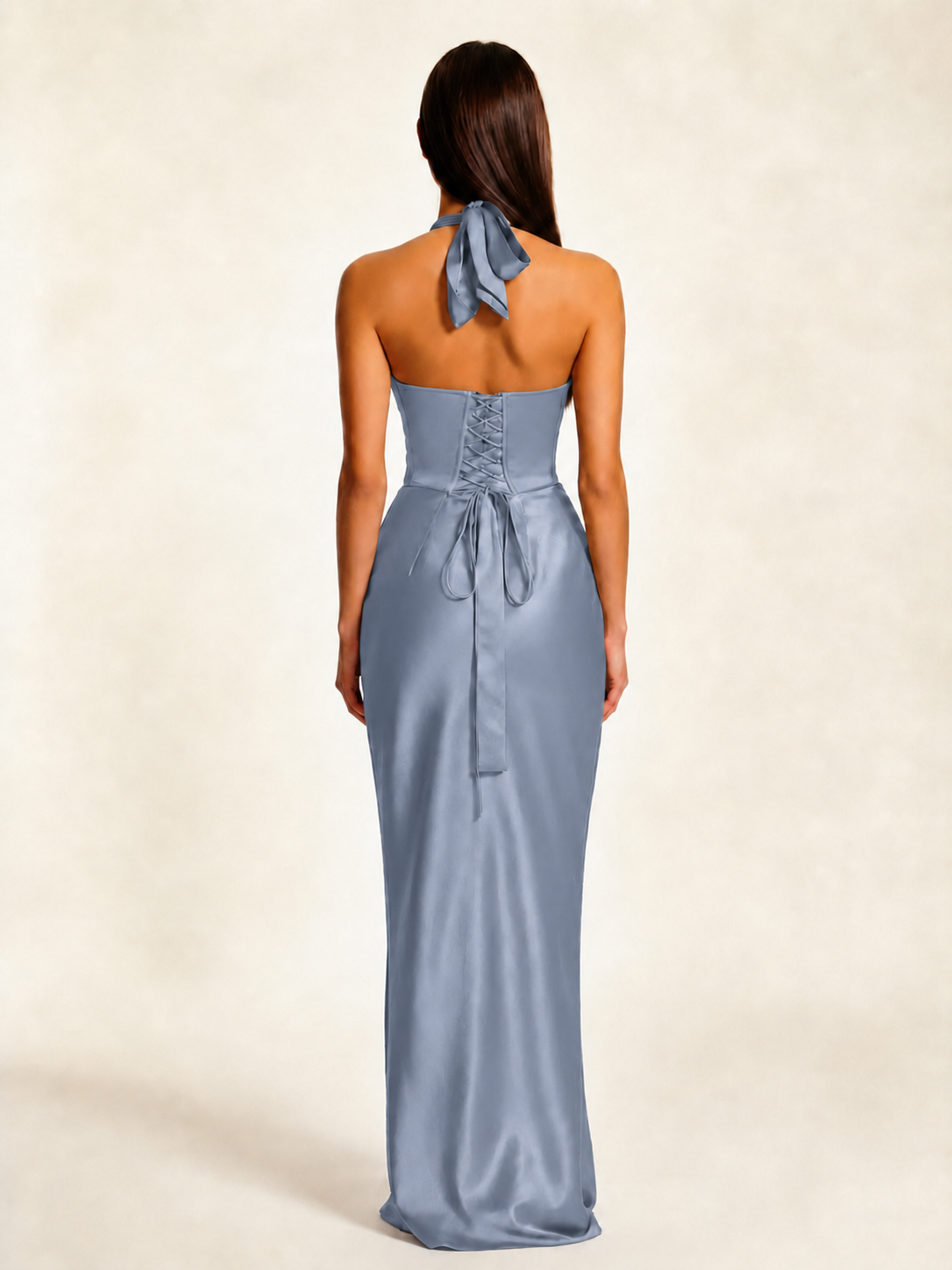 Deep V Satin Mermaid Lace-Up Back Formal Dress