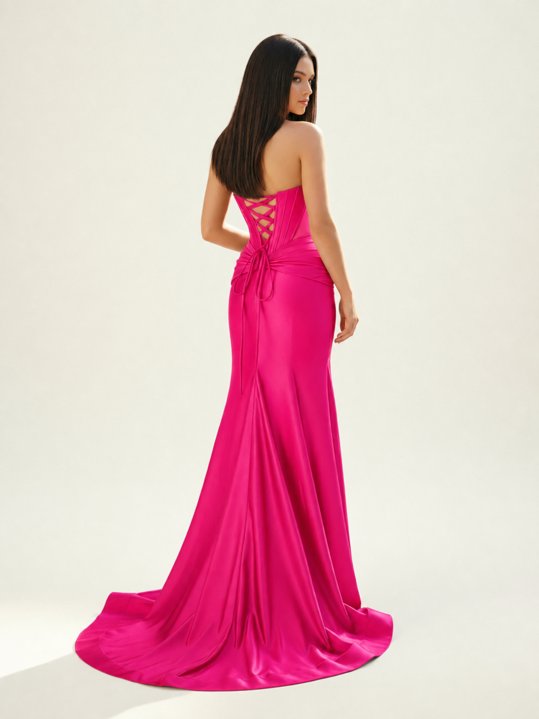 Strapless Corset Satin High Slit Mermaid Gown