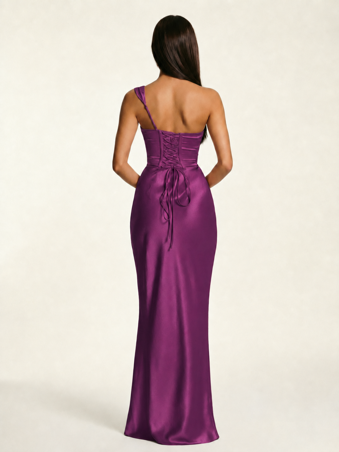 Single-shoulder satin back strap design formal dress