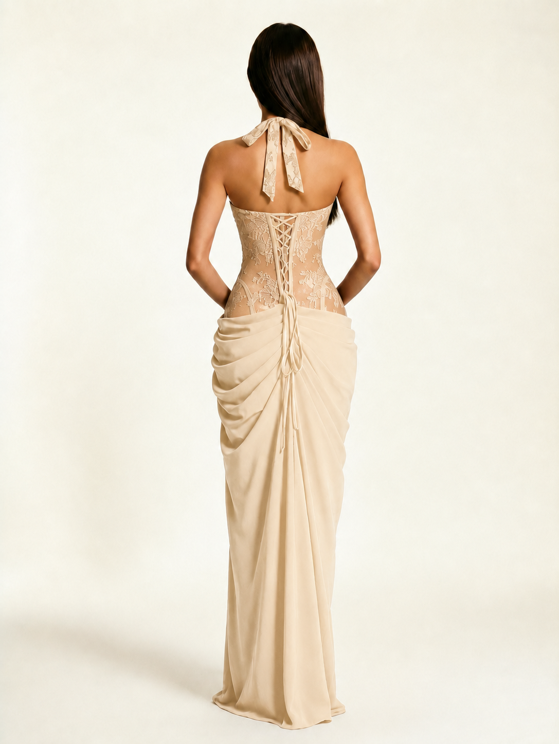 Lace Corset Halter High Slit Formal Dress