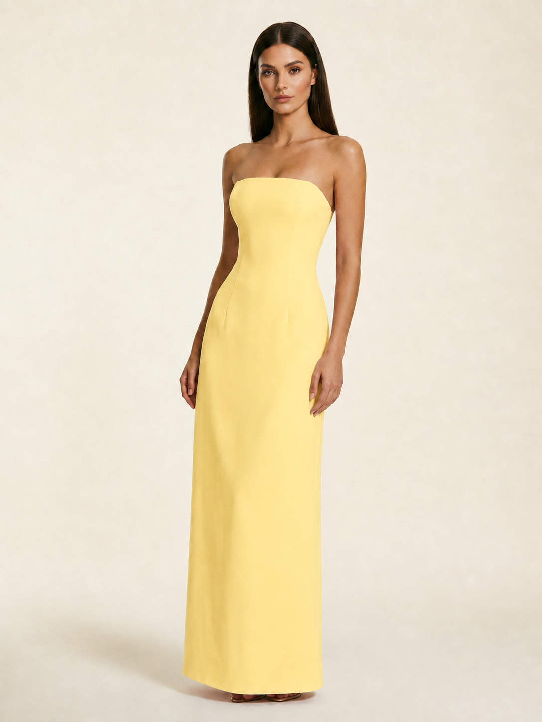 Strapless Lace-Up Back Floor-Length Formal Dress