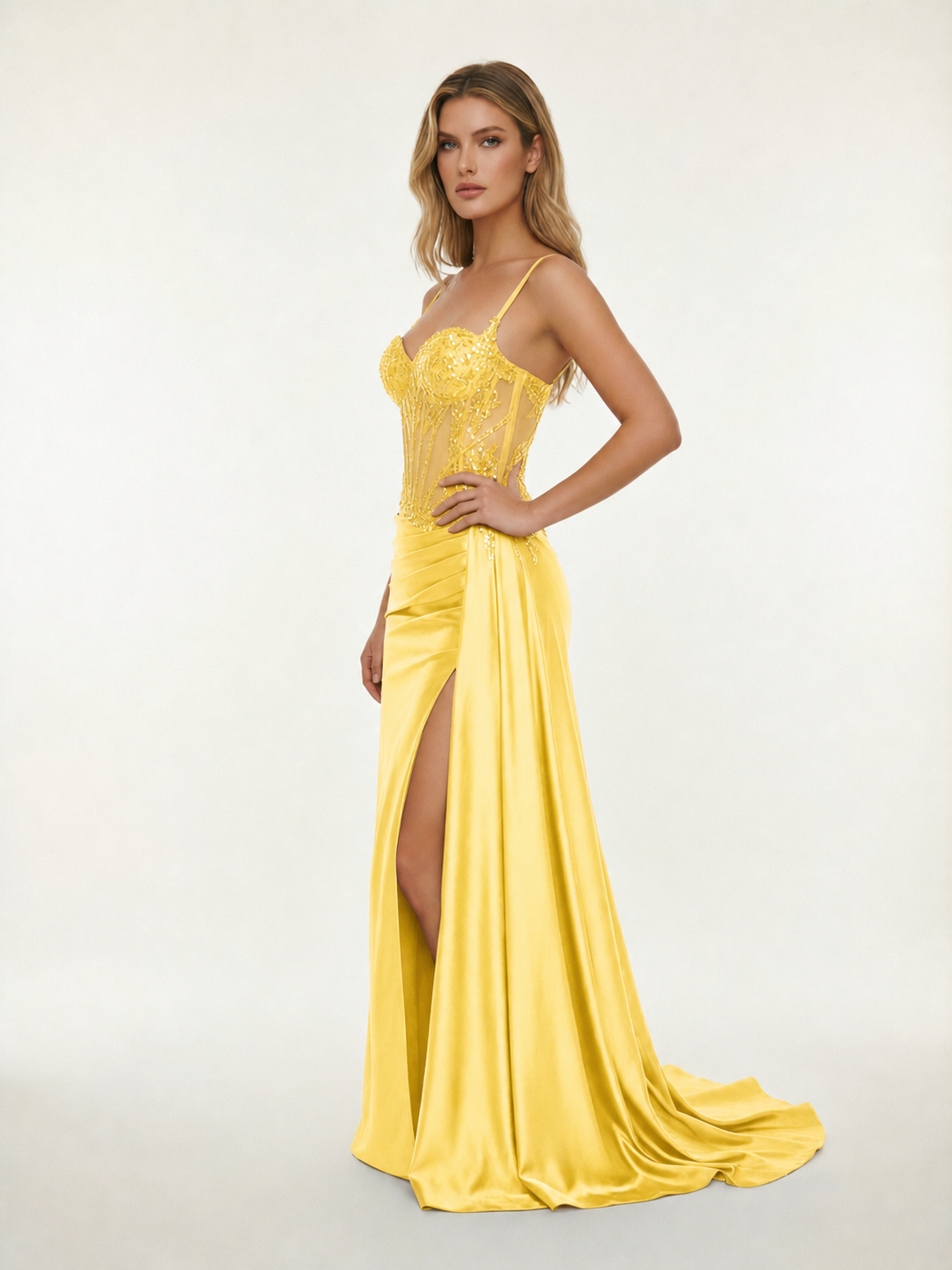 Fine shoulder-boned sequined halter dress
