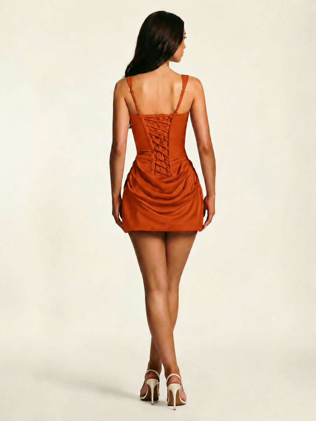 Square Neck Corset Lace-Up Draped Mini Dress