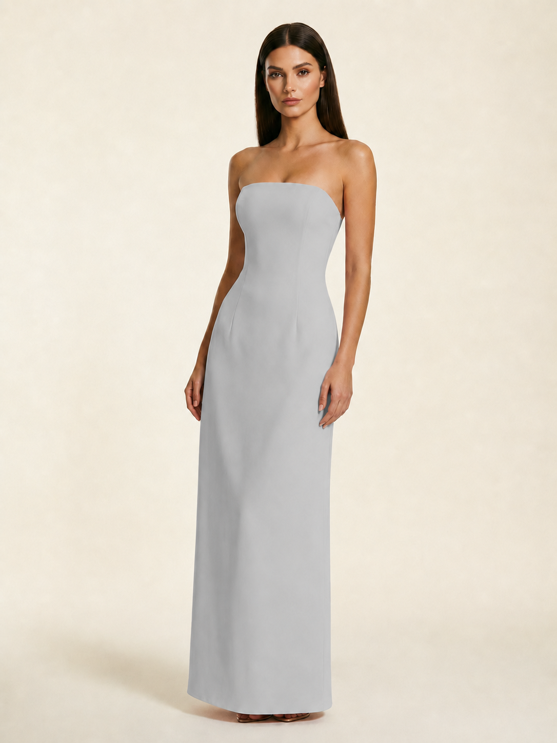 Strapless Lace-Up Back Floor-Length Formal Dress