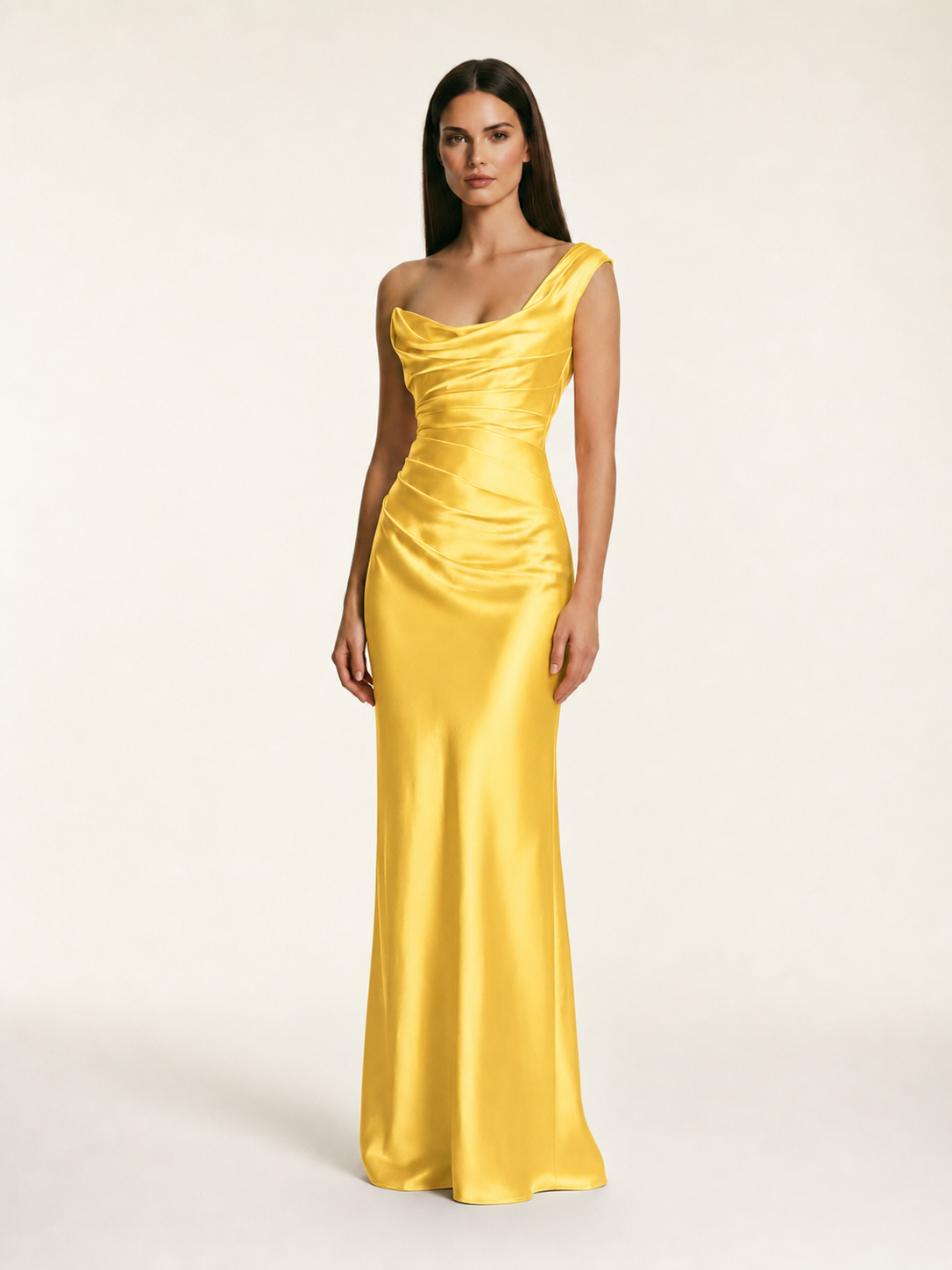 Single-shoulder satin back strap design formal dress