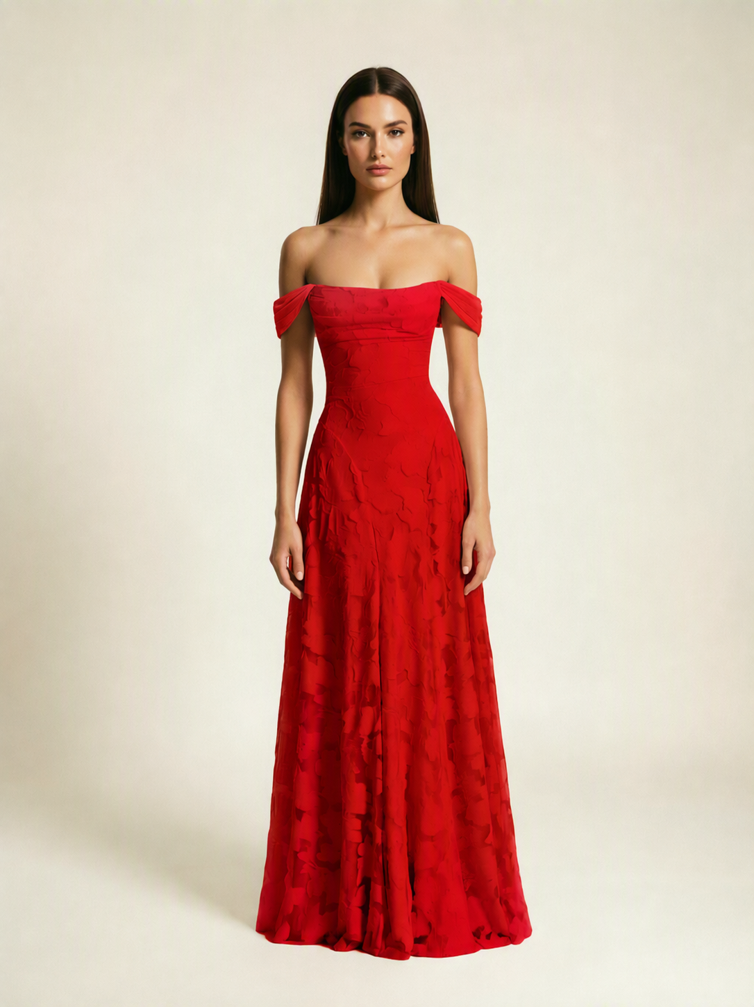 Off-the-Shoulder Floral Lace A-Line