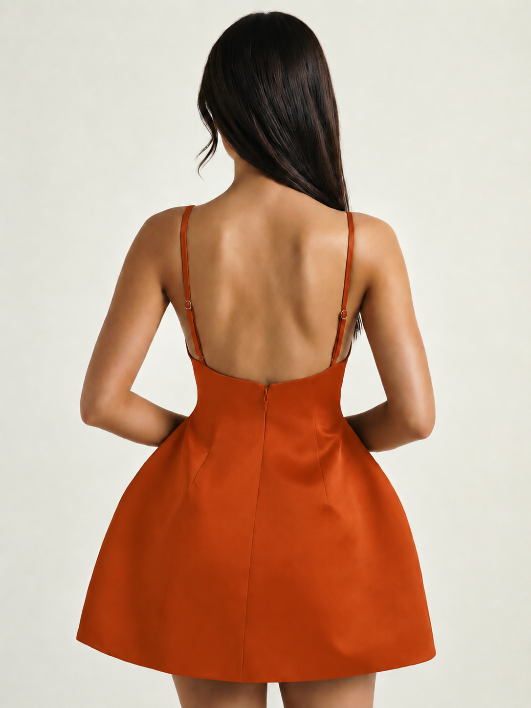 Satin Boat Neck Open Back Fit & Flare Mini Dress