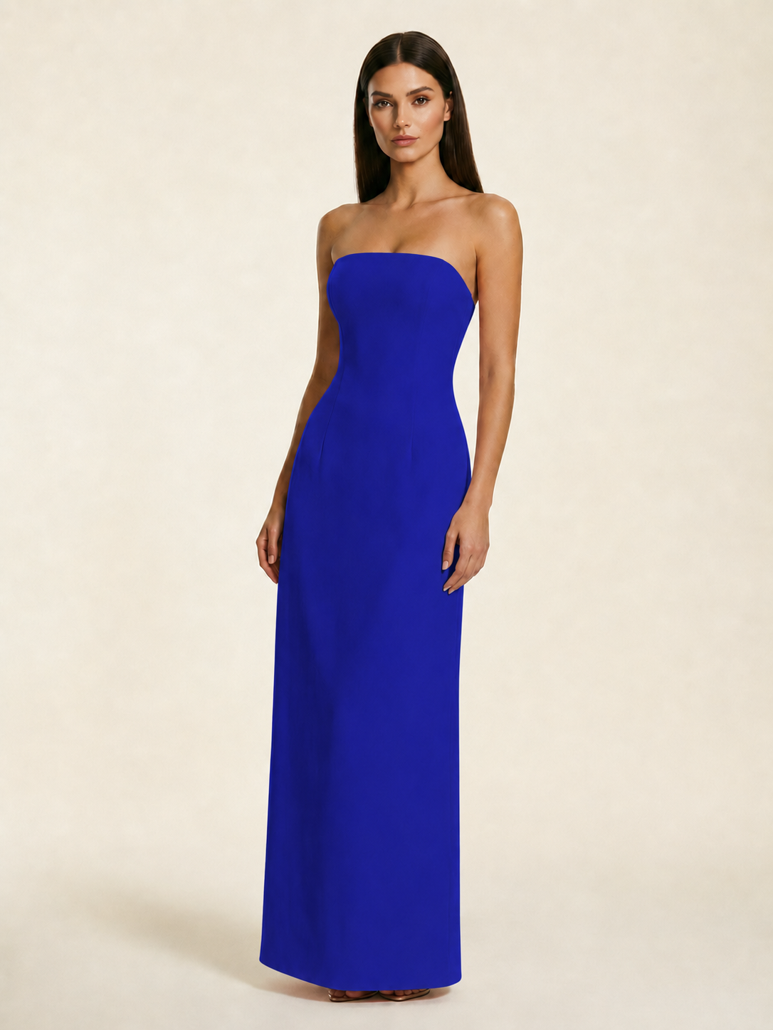 Strapless Lace-Up Back Floor-Length Formal Dress