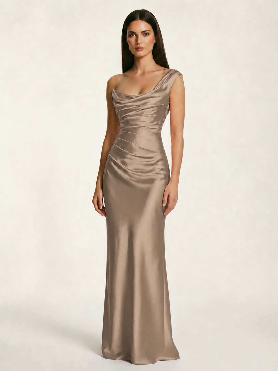 Single-shoulder satin back strap design formal dress