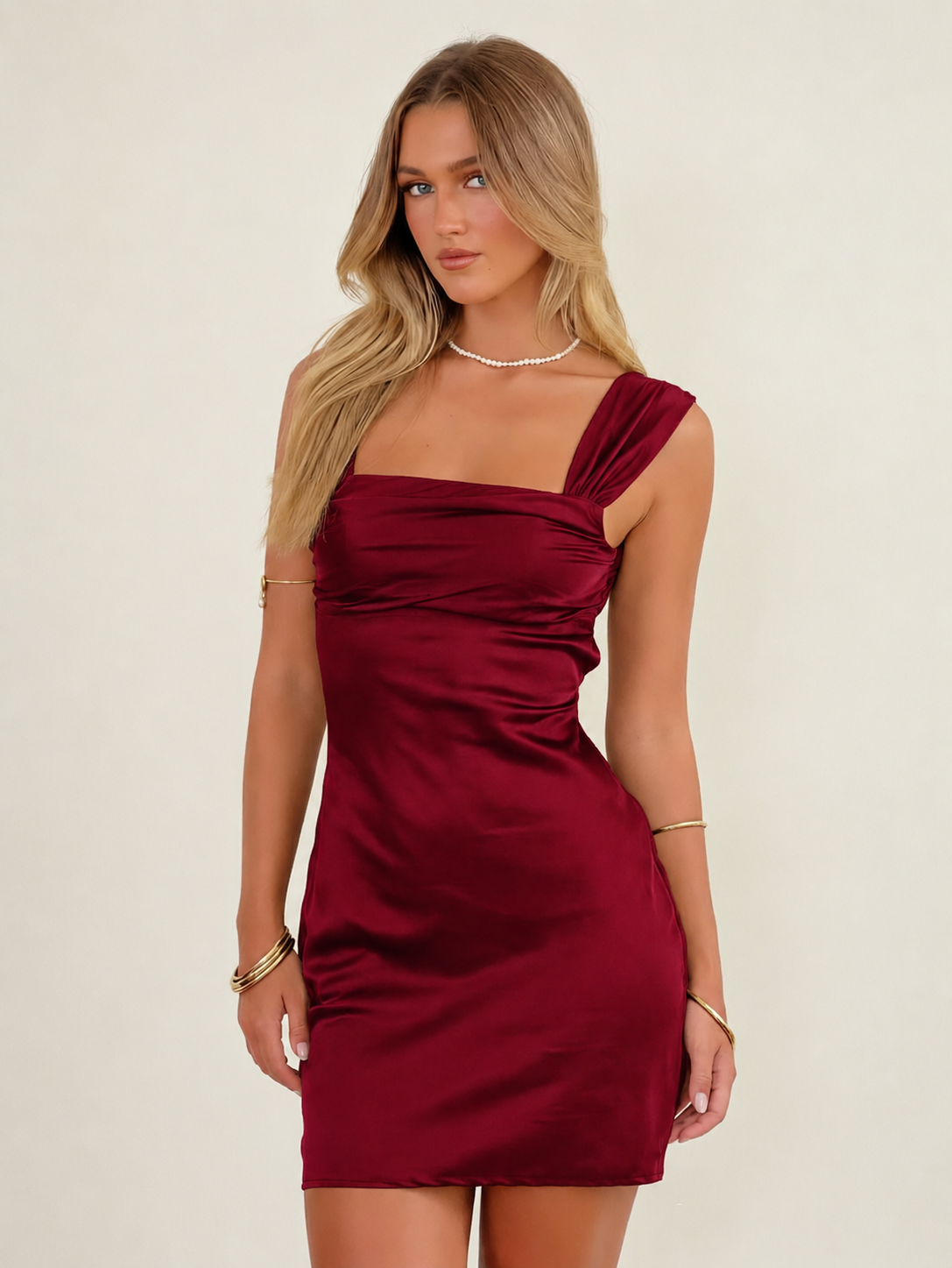 Draped Bust Satin Bodycon Mini Dress