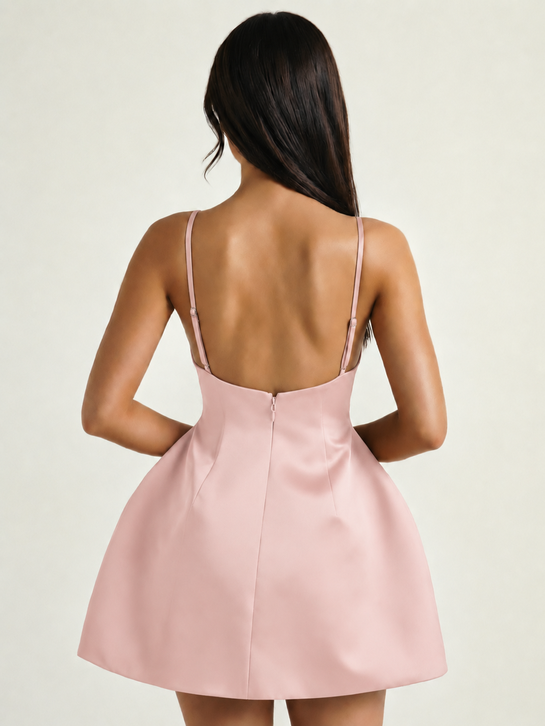 Satin Boat Neck Open Back Fit & Flare Mini Dress