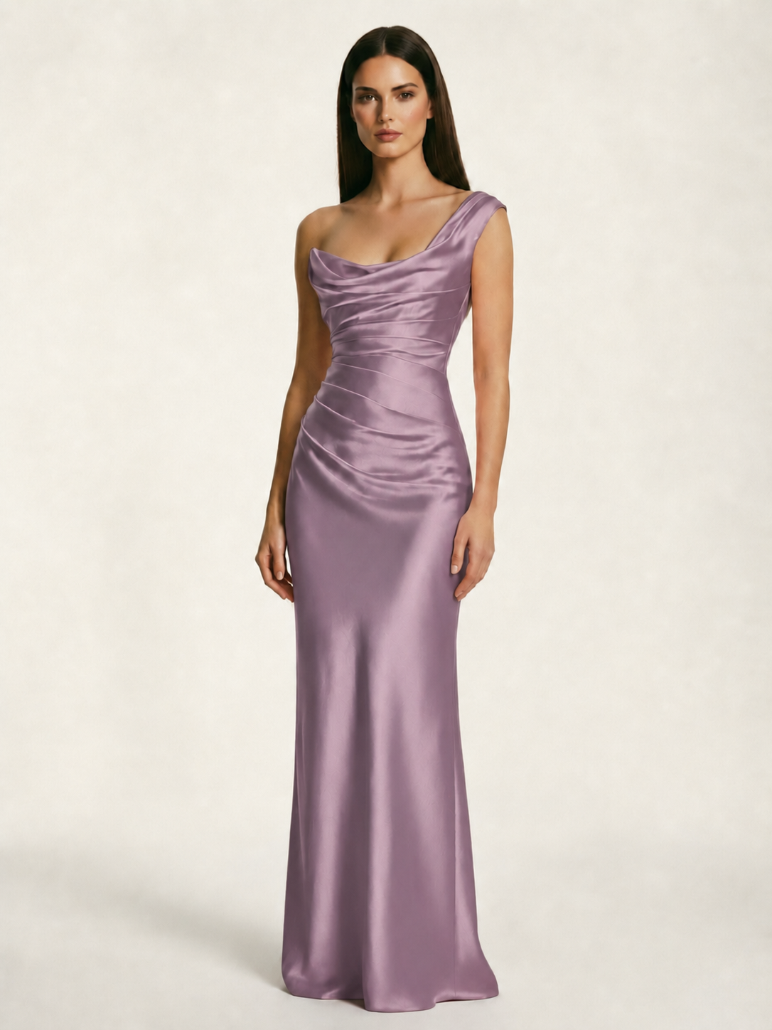 Single-shoulder satin back strap design formal dress