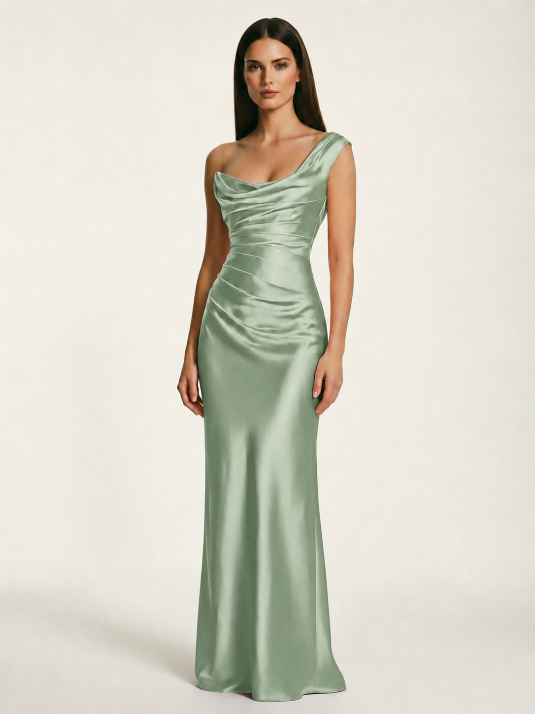 Single-shoulder satin back strap design formal dress