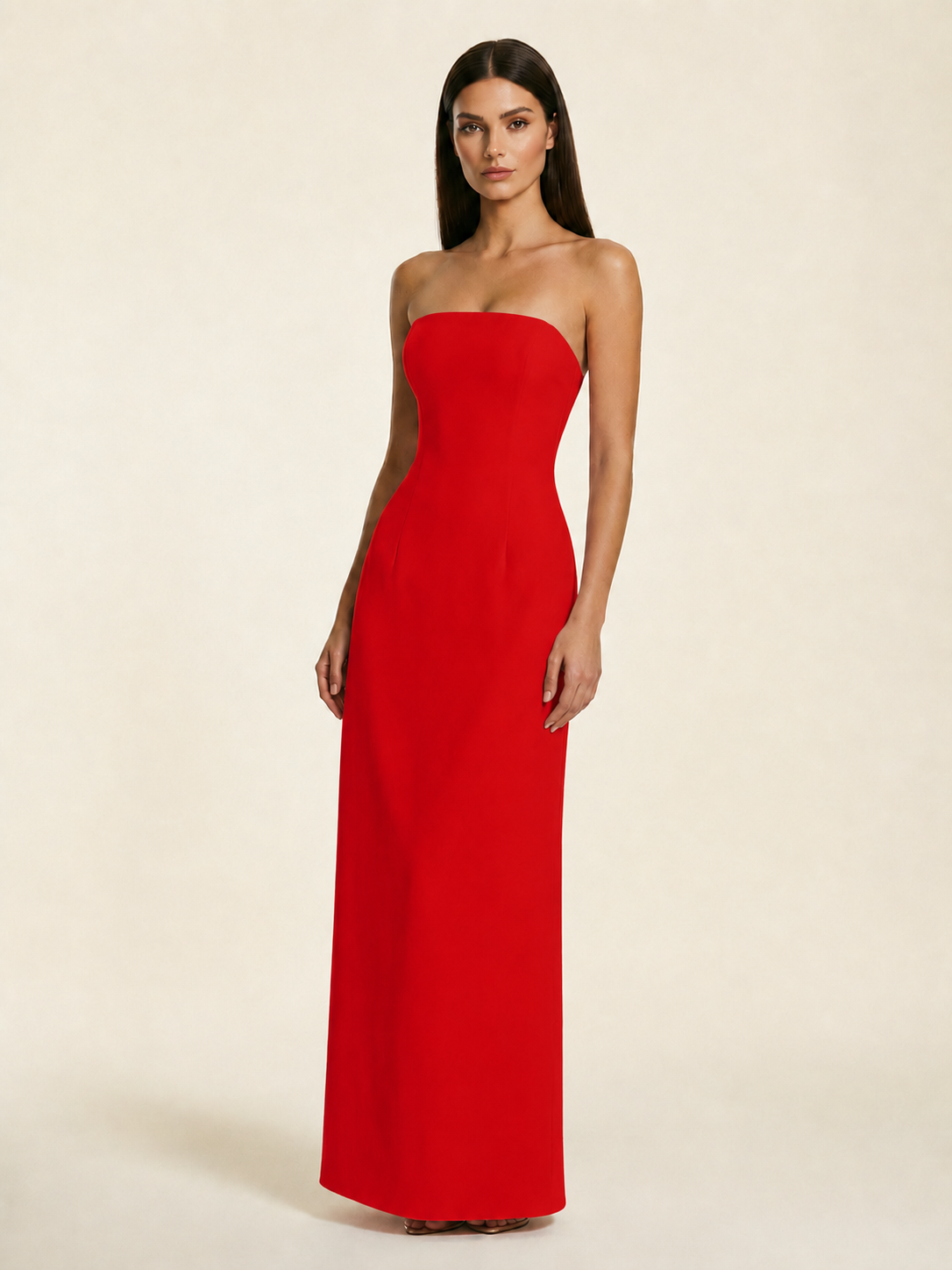 Strapless Lace-Up Back Floor-Length Formal Dress