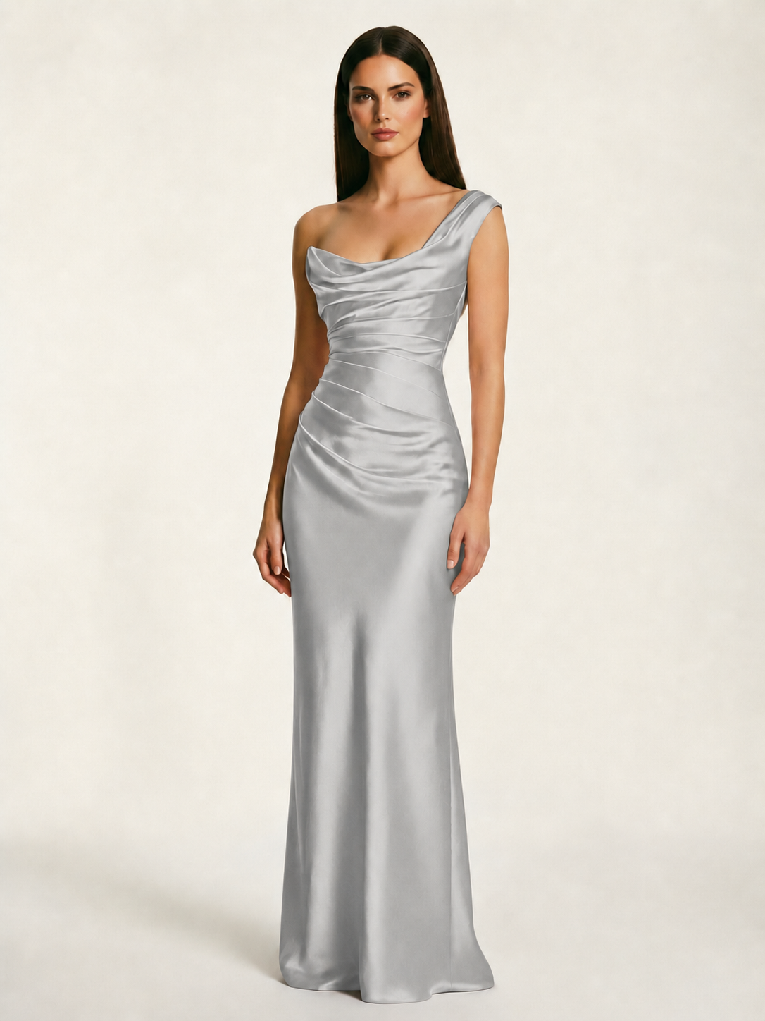 Single-shoulder satin back strap design formal dress