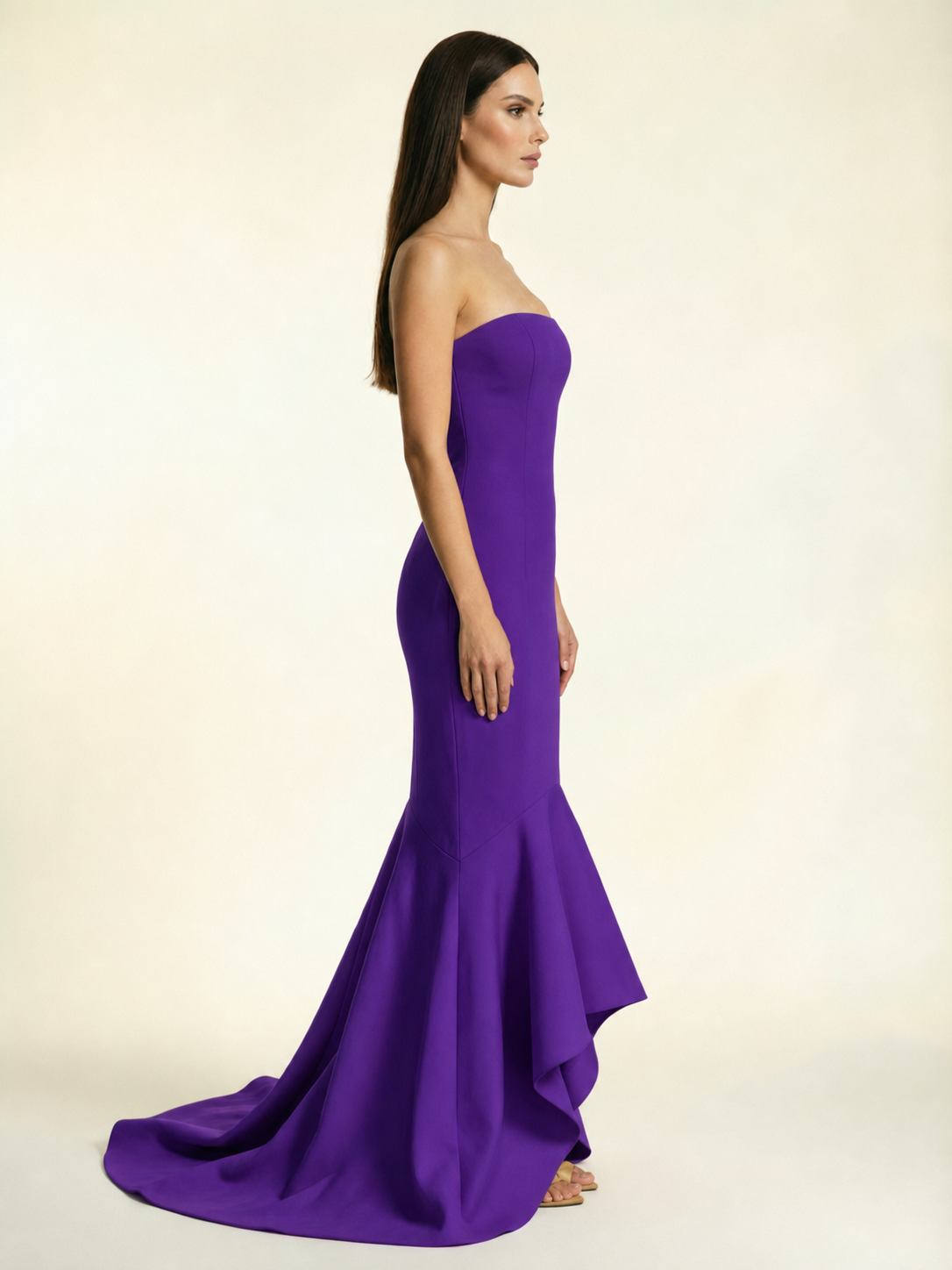 Strapless Satin Mermaid Dress With Ruffled Train & Lace-Up Back