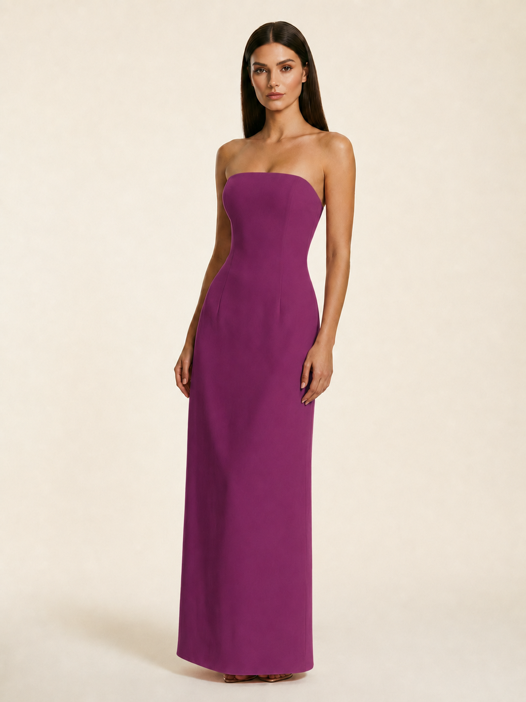 Strapless Lace-Up Back Floor-Length Formal Dress
