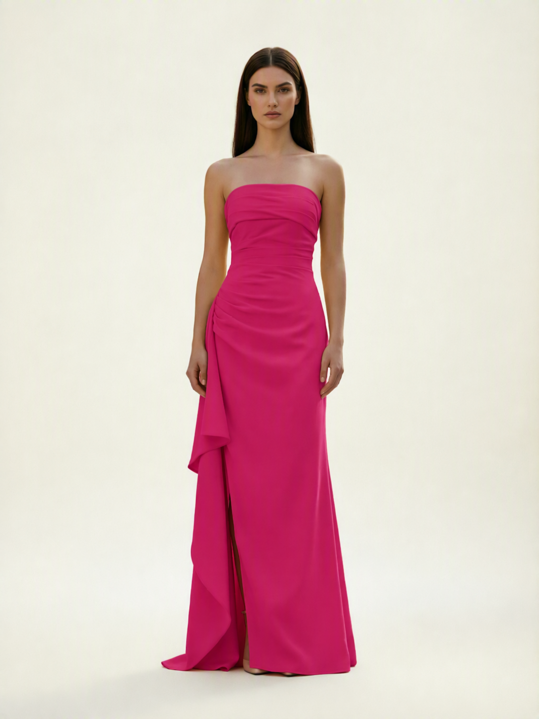 Strapless Mermaid Formal Gown with Side Slit & Draped Detail