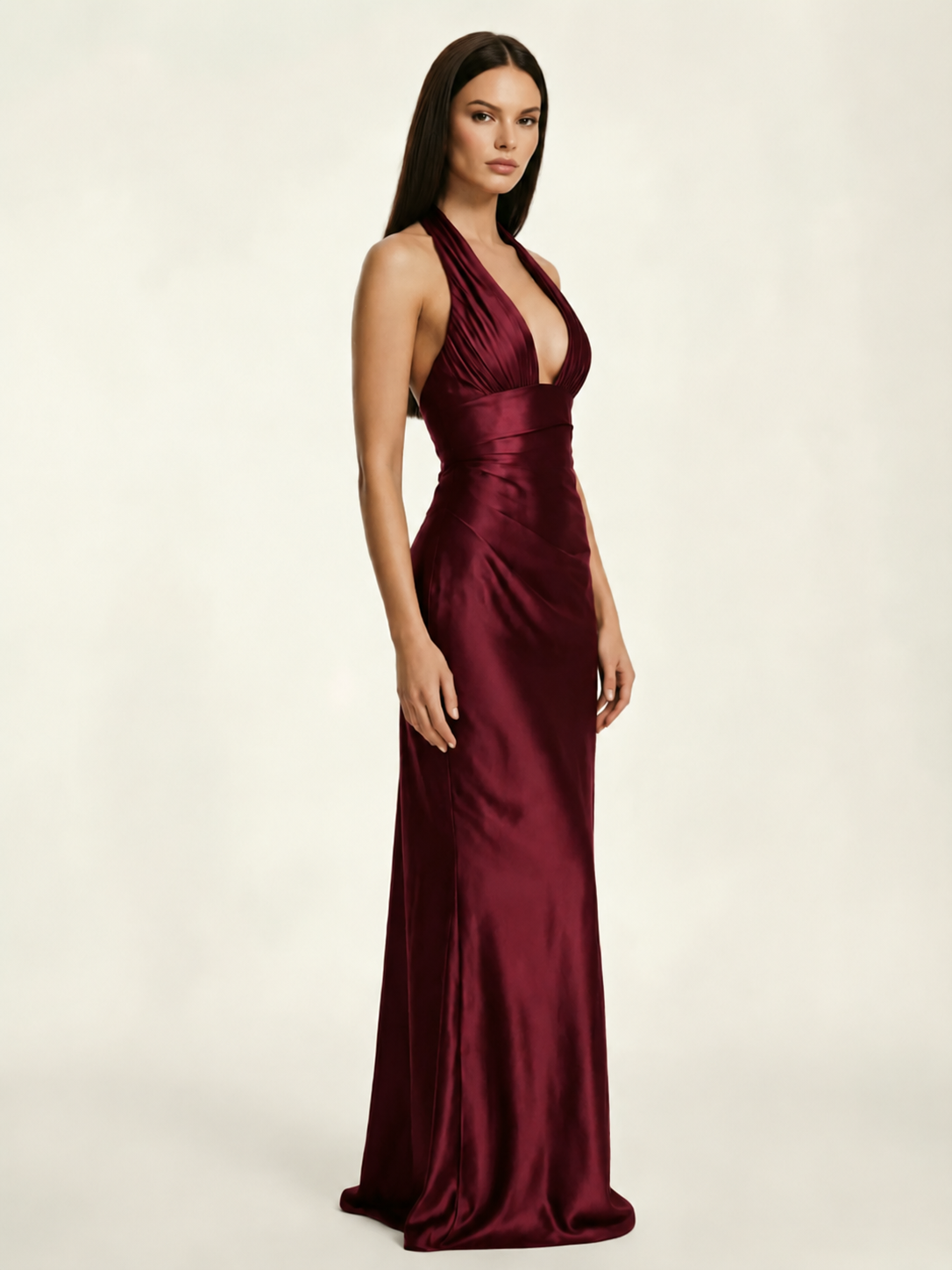 Deep V Satin Mermaid Lace-Up Back Formal Dress