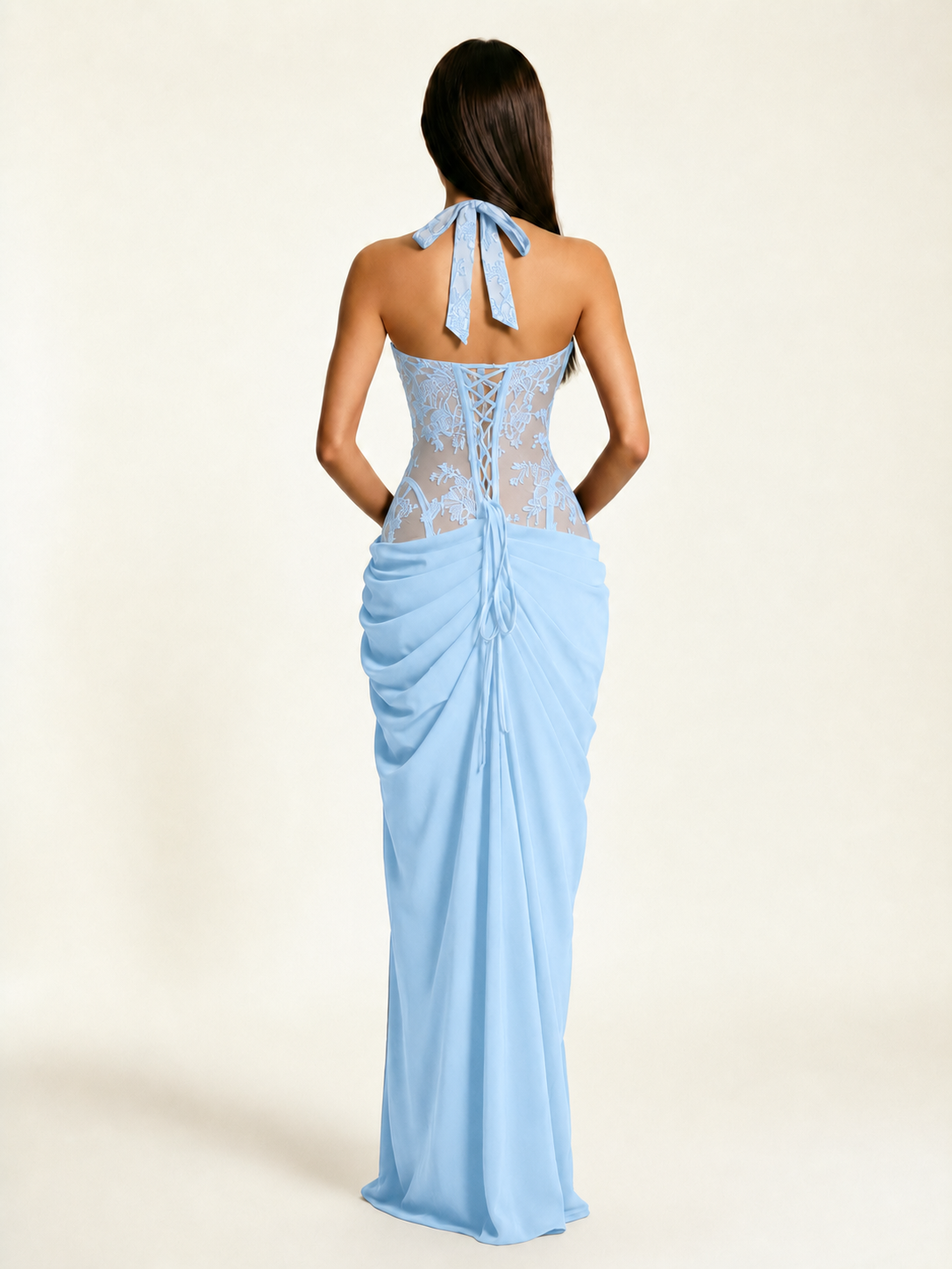 Lace Corset Halter High Slit Formal Dress