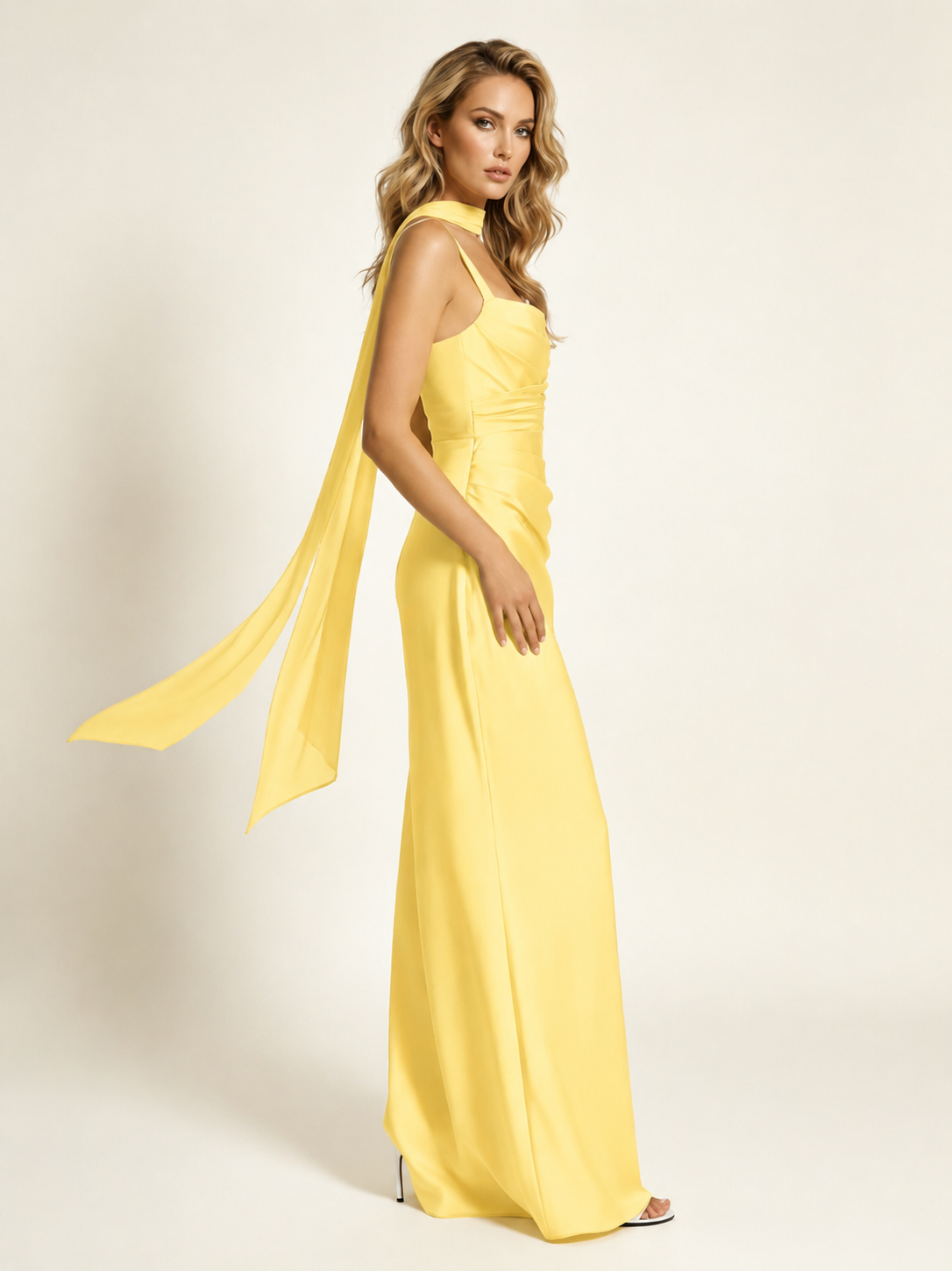Satin Square Neck Mermaid Maxi Gown with Choker Strap