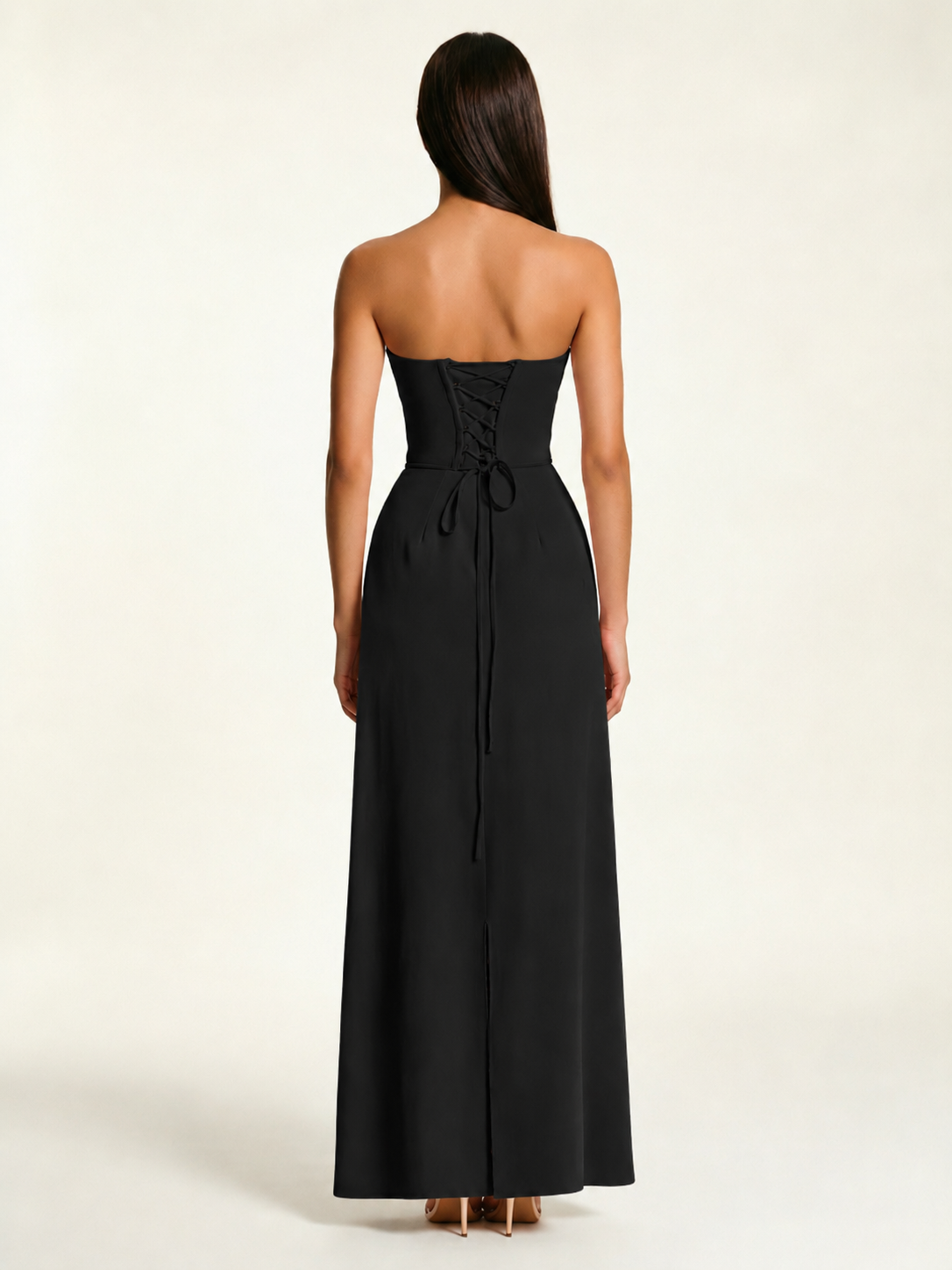 Strapless Lace-Up Back Floor-Length Formal Dress