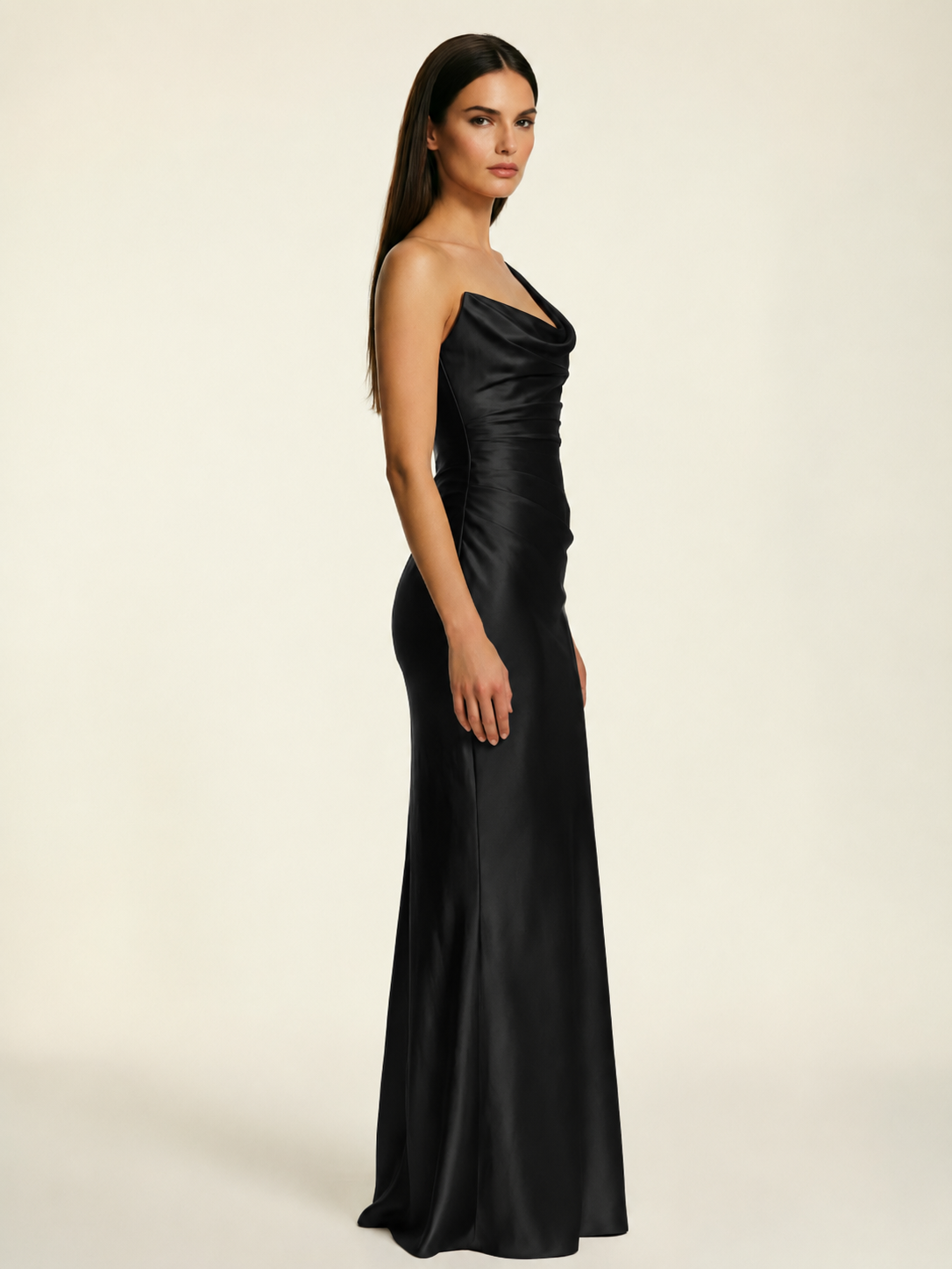 Single-shoulder satin back strap design formal dress