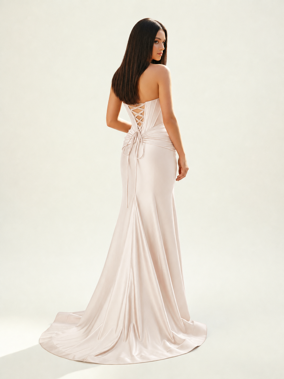 Strapless Corset Satin High Slit Mermaid Gown