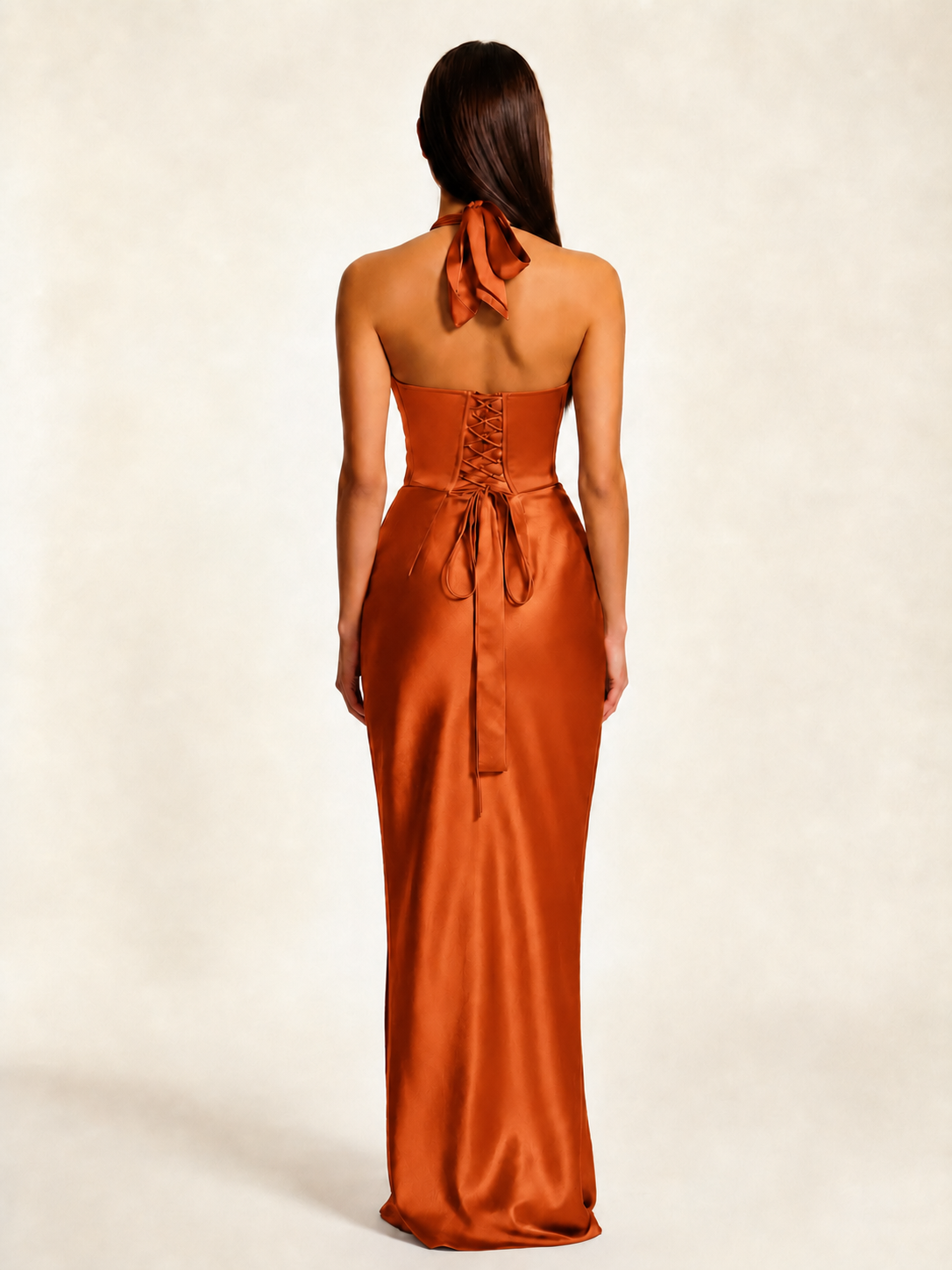 Deep V Satin Mermaid Lace-Up Back Formal Dress