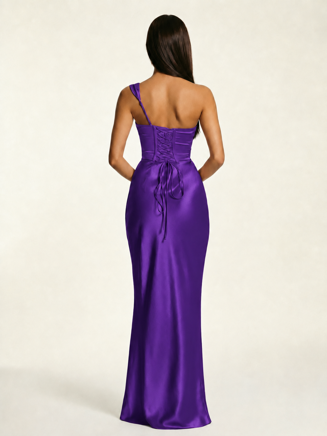 Single-shoulder satin back strap design formal dress