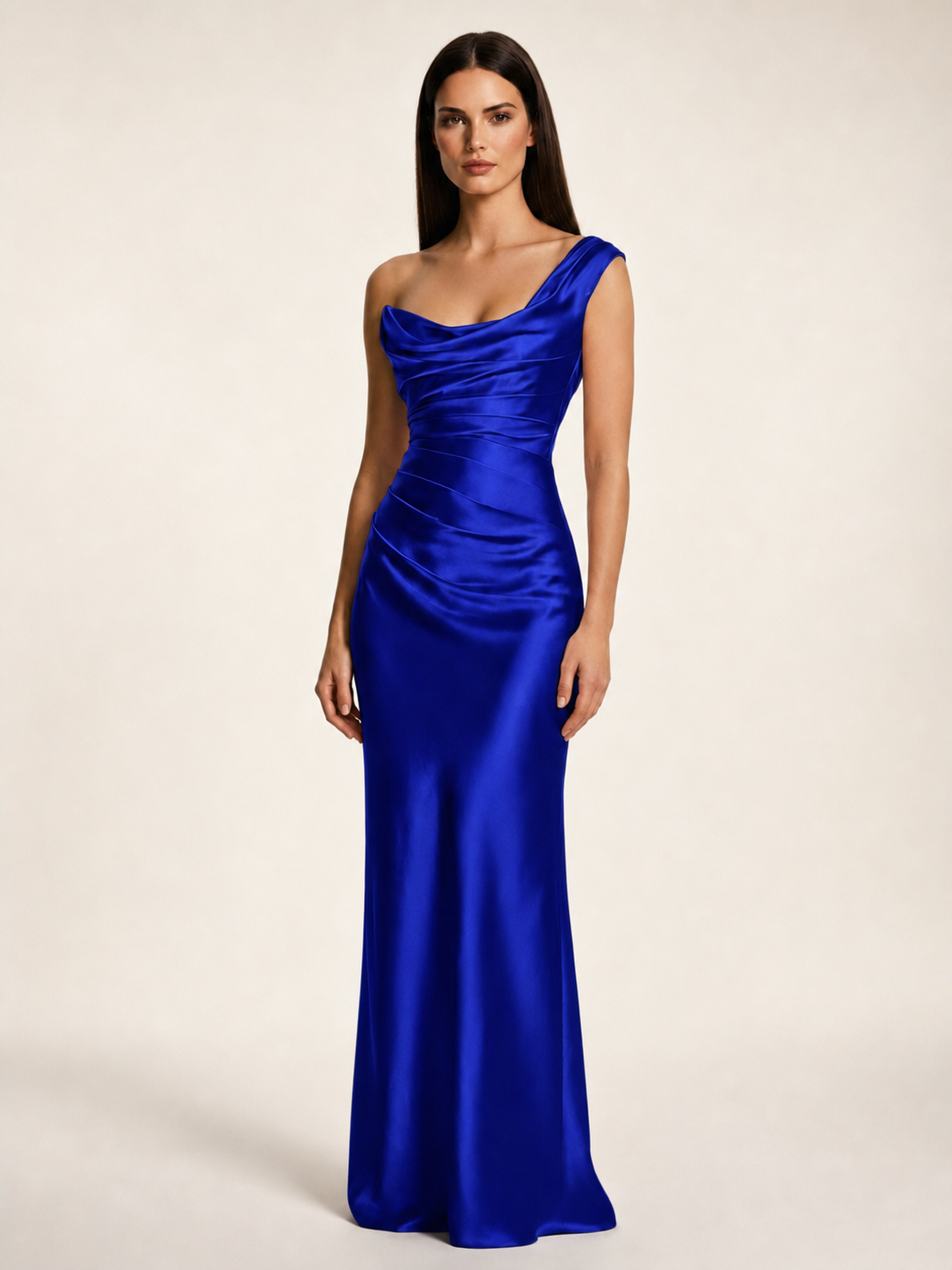 Single-shoulder satin back strap design formal dress