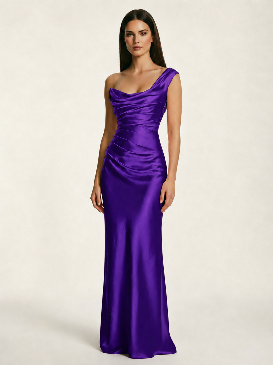 Single-shoulder satin back strap design formal dress