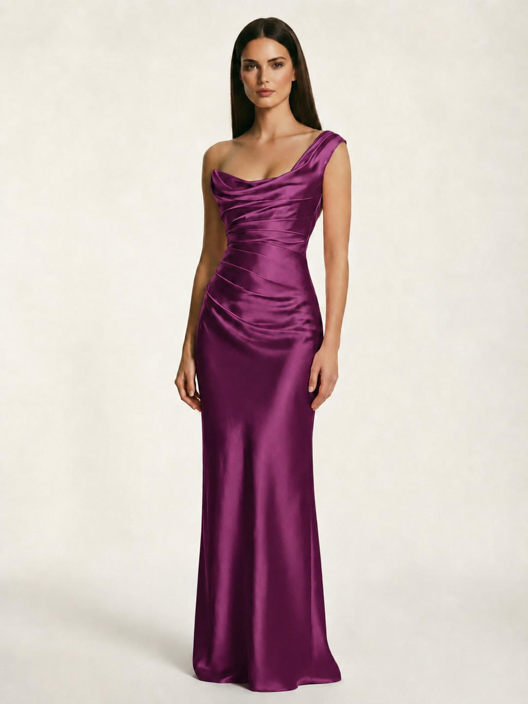 Single-shoulder satin back strap design formal dress