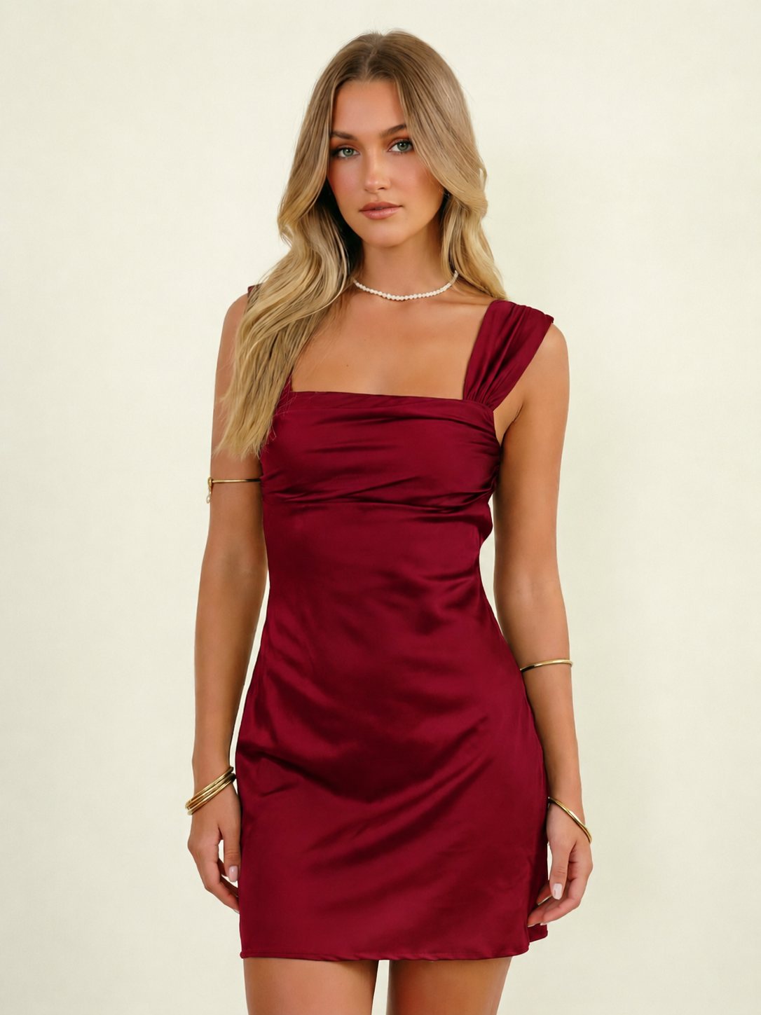 Draped Bust Satin Bodycon Mini Dress